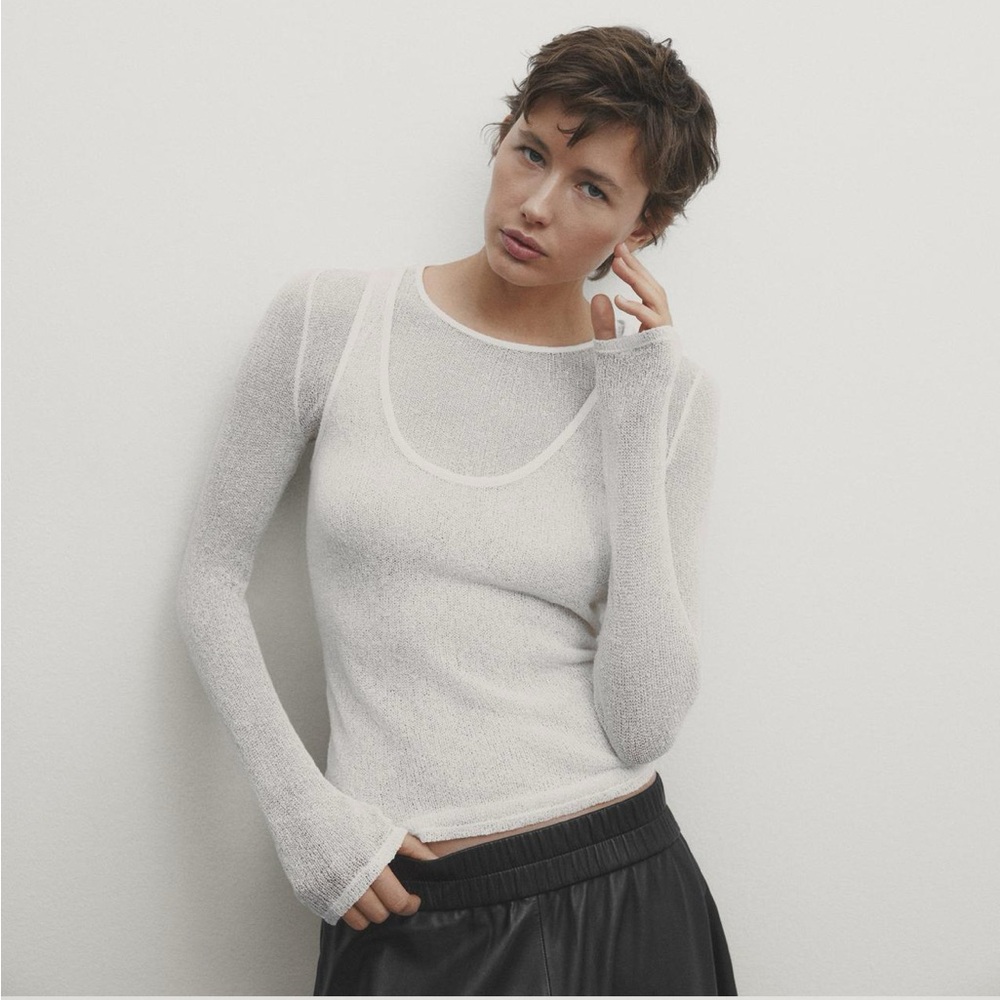 Massimo Dutti - TEXTURED COTTON BLEND DOUBLE-LAYER TOP